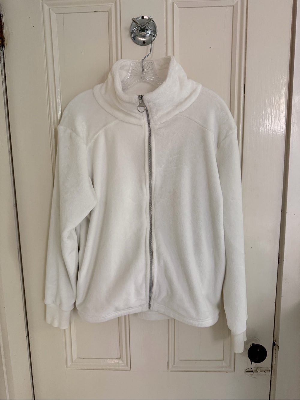 Athleta White Velour Full-Zip Fleece Jacket